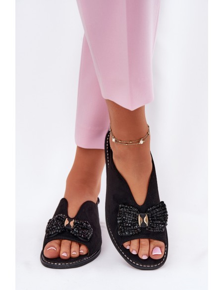 Women's Sandals With Bow On Flat Heel S.Barski KV51-014 Black