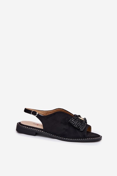 Women's Sandals With Bow On Flat Heel S.Barski KV51-014 Black 2