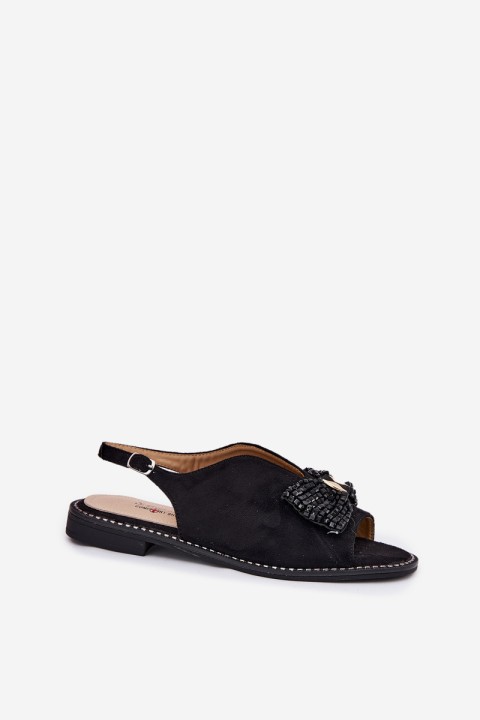 Moteriškos basutės su kaspinu ir plokščiu kulnu S.Barski KV51-014 juodos