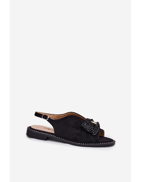 Women's Sandals With Bow On Flat Heel S.Barski KV51-014 Black