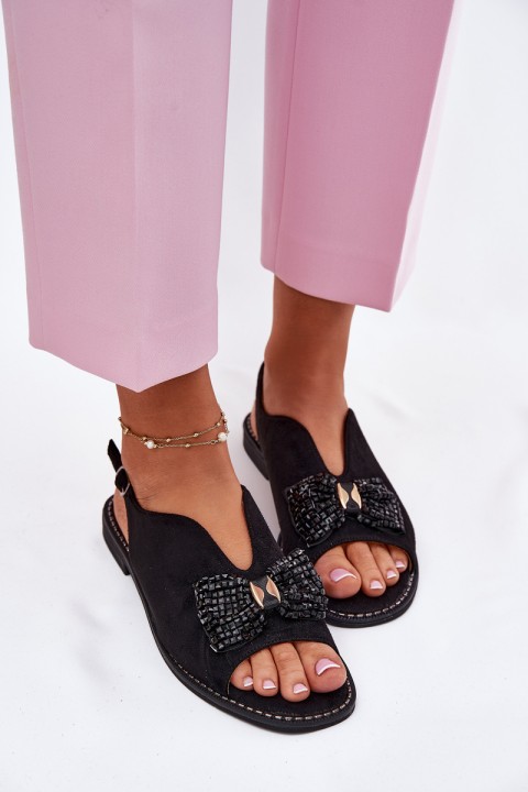 Moteriškos basutės su kaspinu ir plokščiu kulnu S.Barski KV51-014 juodos