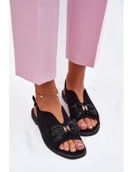 Women's Sandals With Bow On Flat Heel S.Barski KV51-014 Black