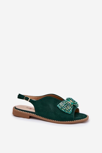 Womens Sandals With Bow On Flat Heel S.Barski KV51-014 Green 2