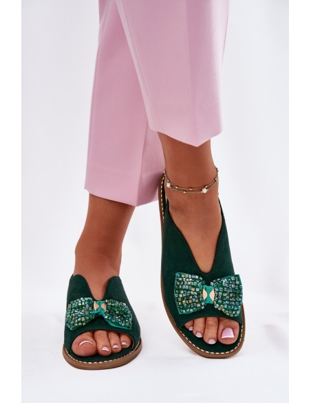 Moteriškos basutės su kaspinu ir plokščiu kulnu S.Barski KV51-014 Žalios