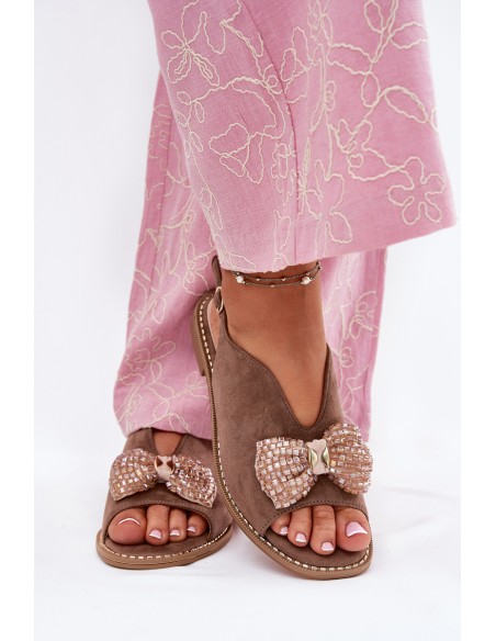 Womens Sandals With Bow On Flat Heel Beige S.Barski KV51-014