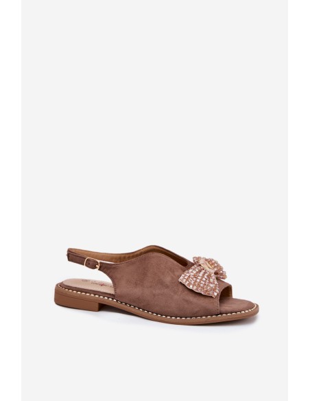 Womens Sandals With Bow On Flat Heel Beige S.Barski KV51-014
