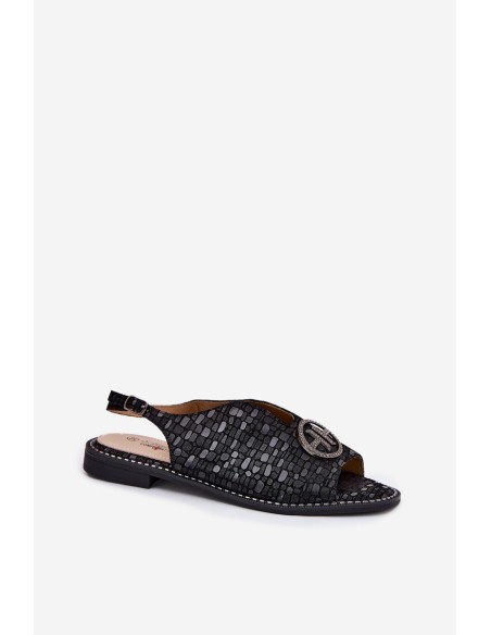 Leather Sandals On Flat Heel With Decoration S.Barski KV51-094 Black