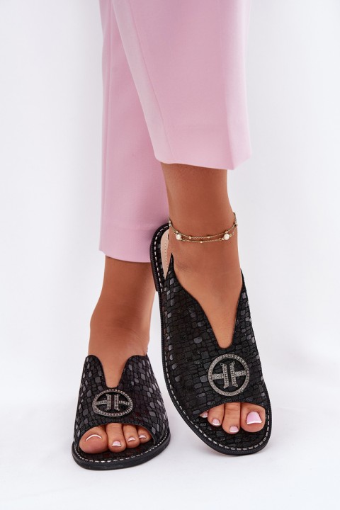 Leather Sandals On Flat Heel With Decoration S.Barski KV51-094 Black