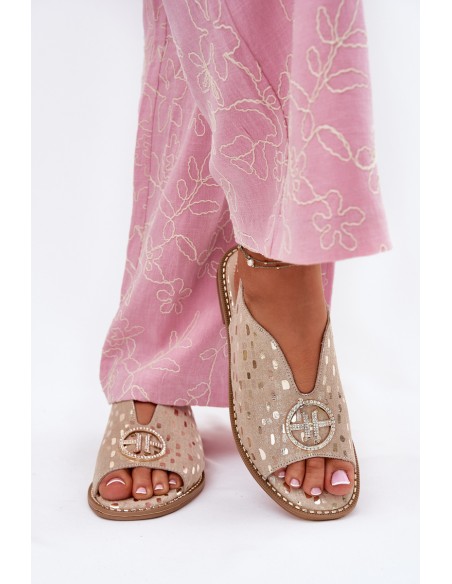 Leather Sandals With Flat Heel And Decoration S.Barski KV51-094 Golden