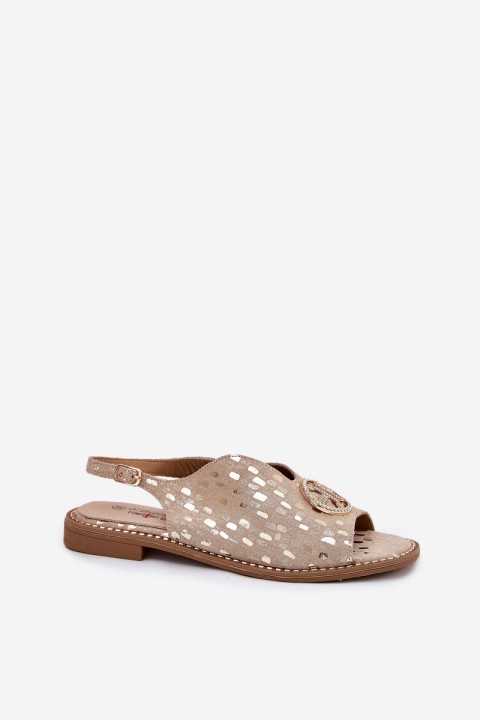 Leather Sandals With Flat Heel And Decoration S.Barski KV51-094 Golden