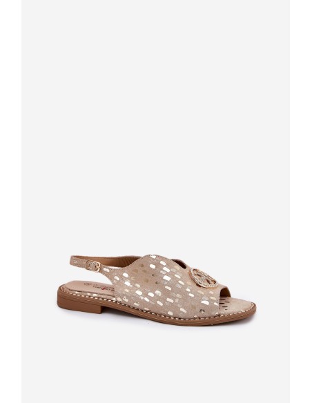 Odinės basutės su plokščiu kulnu ir dekoracijomis S.Barski KV51-094 auksinės