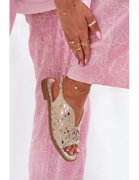 Leather Sandals With Flat Heel And Decoration S.Barski KV51-094 Golden