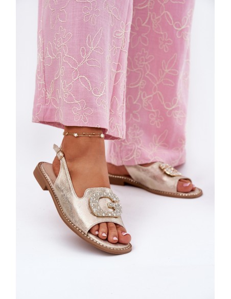 Women Sandals On Flat Heel With Decorative Detail S.Barski KV51-080 Gold