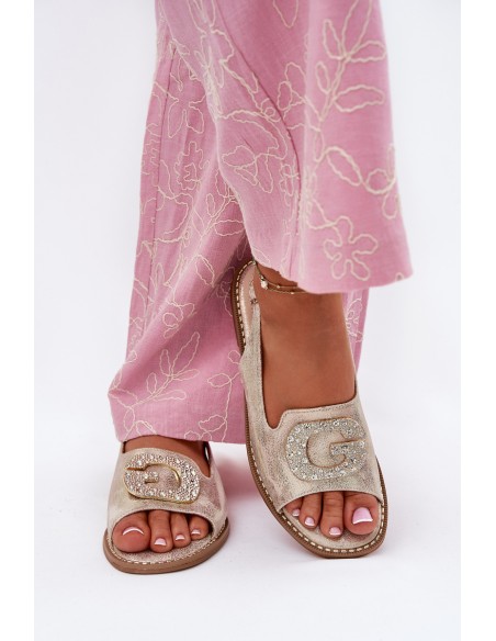 Women Sandals On Flat Heel With Decorative Detail S.Barski KV51-080 Gold