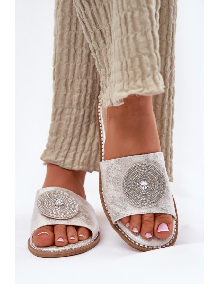 Women's Flat Sandals With Decoration S.Barski KV51-013 Silver