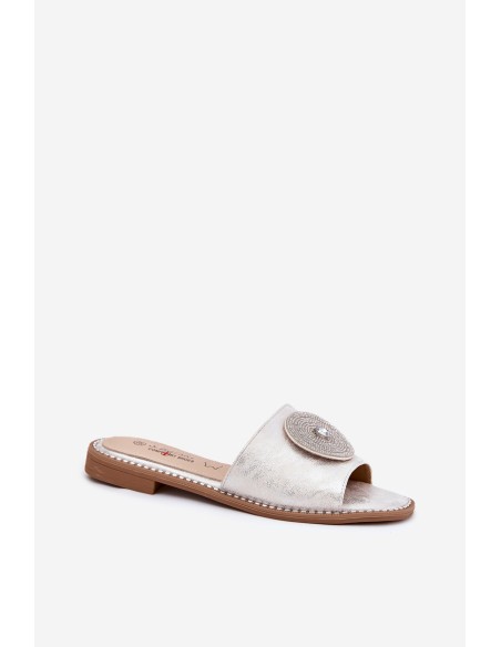 Women's Flat Sandals With Decoration S.Barski KV51-013 Silver