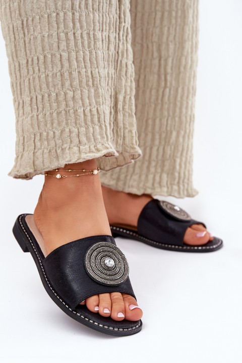 Moteriškos basutės be kulnų su dekoracijomis S.Barski KV51-013 juodos