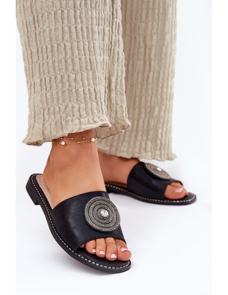 Ladies Flat Sandals With Decoration S.Barski KV51-013 Black