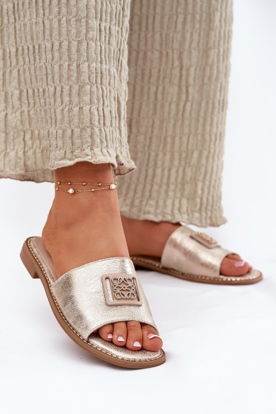 Women's Sandals On A Flat Heel With Decoration KV51-089 Gold