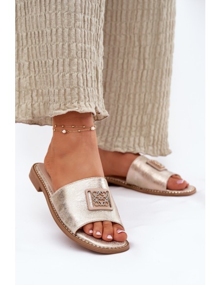 Women's Sandals On A Flat Heel With Decoration KV51-089 Gold