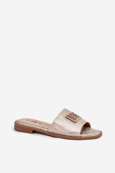 Women's Sandals On A Flat Heel With Decoration KV51-089 Gold 2
