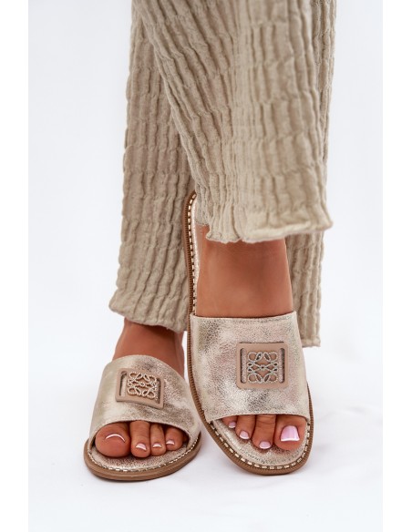 Women's Sandals On A Flat Heel With Decoration KV51-089 Gold