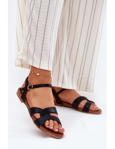 Plokščiapadžiai blizgantys moteriški sandalai S.Barski KV51-022 juodi