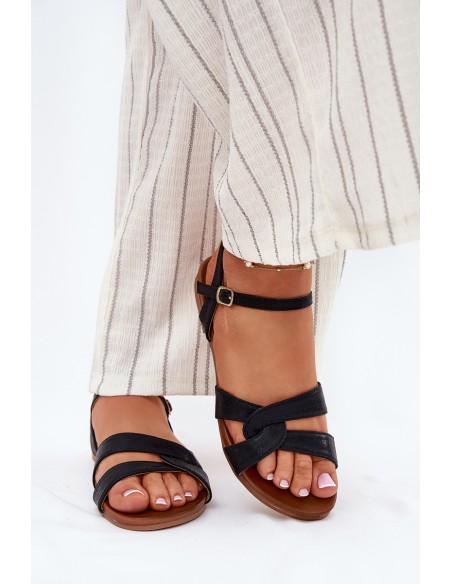 Flat Shiny Women's Sandals S.Barski KV51-022 Black