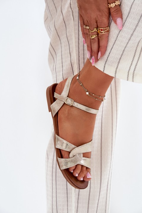 Plokščiapadžiai blizgantys moteriški sandalai S.Barski KV51-022 auksinės spalvos