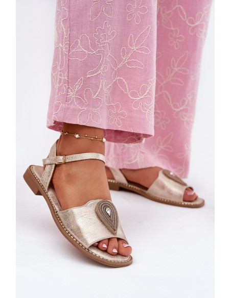 Women's Flat Sandals With Decoration S.Barski KV51-098 Gold