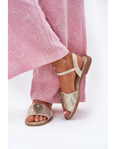 Women's Flat Sandals With Decoration S.Barski KV51-098 Gold