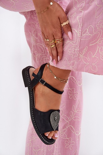 Women's Flat Sandals With Decoration S.Barski KV51-098 Black