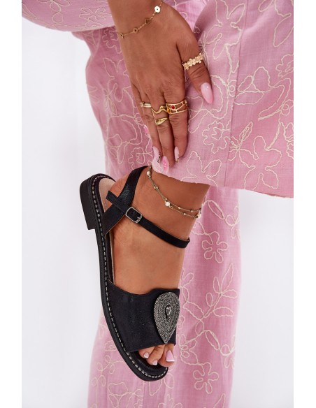 Women's Flat Sandals With Decoration S.Barski KV51-098 Black