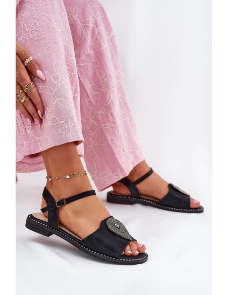 Moteriškos basutės be kulno su dekoracijomis S.Barski KV51-098 Juodos