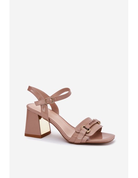 Leather patent women's sandals on heel beige Mevonelle