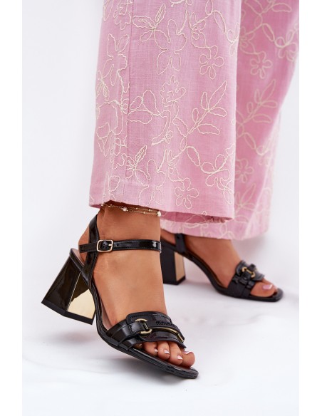 Leather Patent Women's Heeled Sandals Black Mevonelle