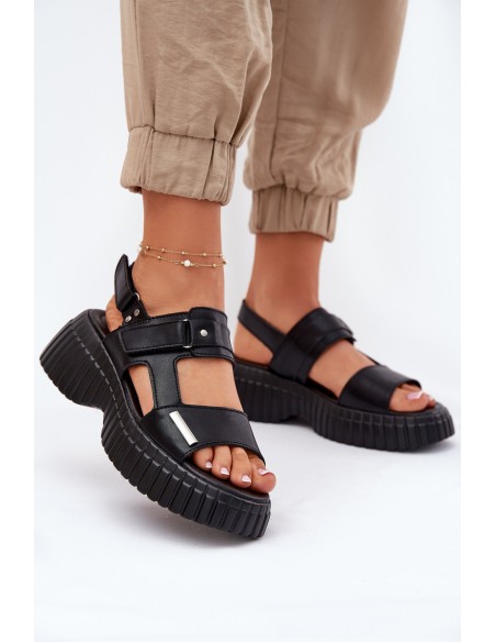 Leather Women's Platform Sandals Black Mertella