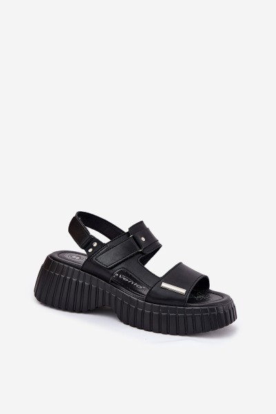 Leather Women's Platform Sandals Black Mertella 2