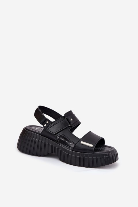 Leather Women's Platform Sandals Black Mertella