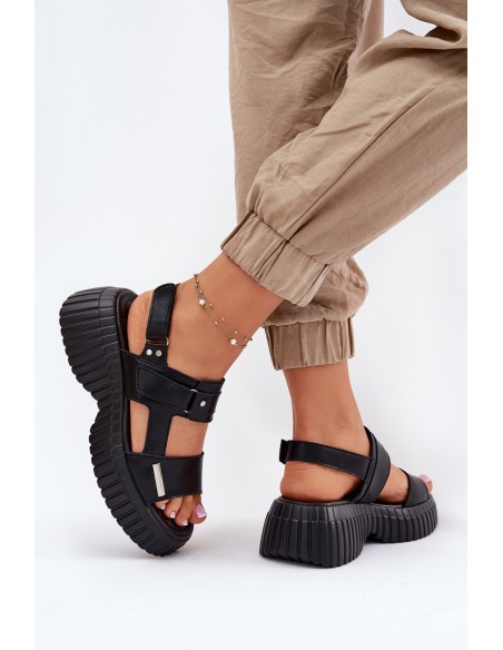 Leather Women's Platform Sandals Black Mertella
