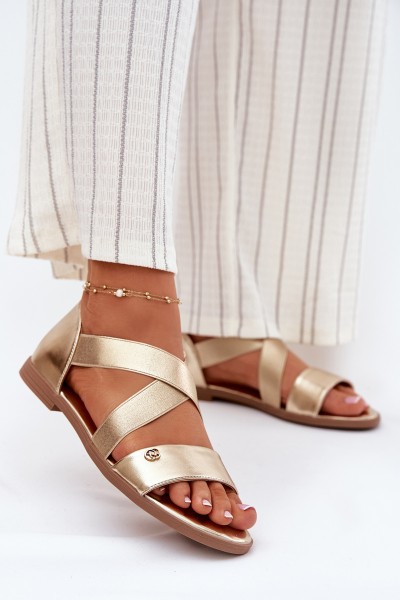 Womens flat sandals with elastic straps gold Marinea