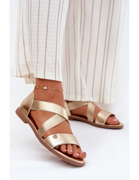 Womens flat sandals with elastic straps gold Marinea