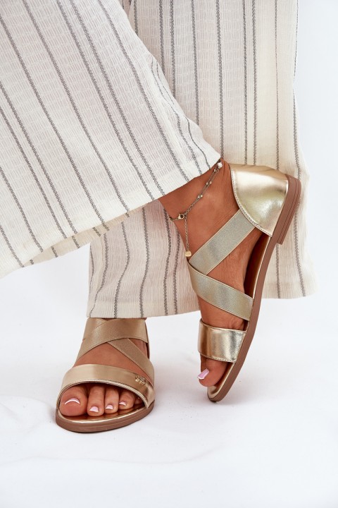 Moteriškos plokščios basutės su tampriais dirželiais, auksinės spalvos, „Marinea“