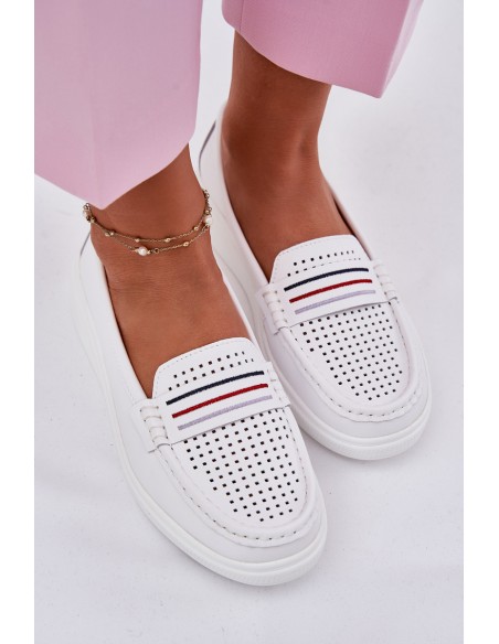 Ladies Leather Moccasins White Dovema