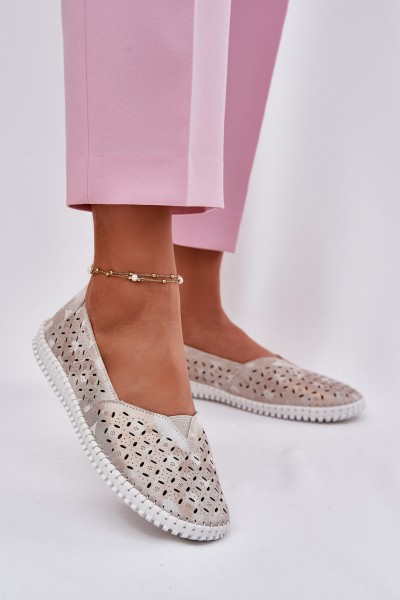 Suede perforated women's loafers gold-gray Chulieta