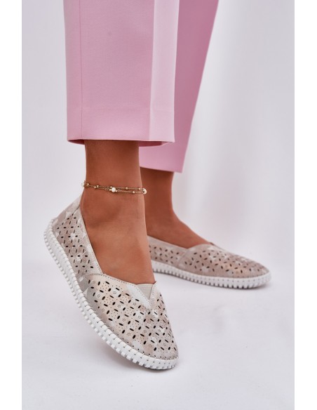 Suede perforated women's loafers gold-gray Chulieta