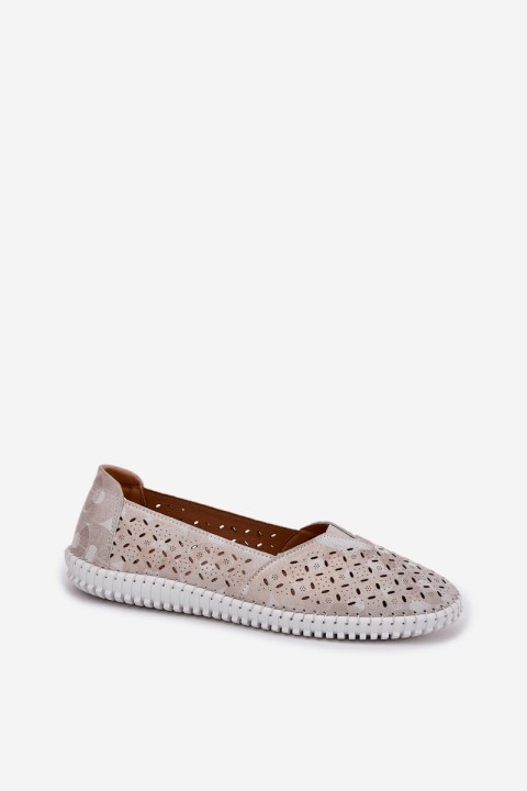 Suede perforated women's loafers gold-gray Chulieta