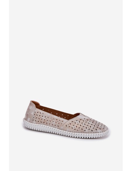 Suede perforated women's loafers gold-gray Chulieta