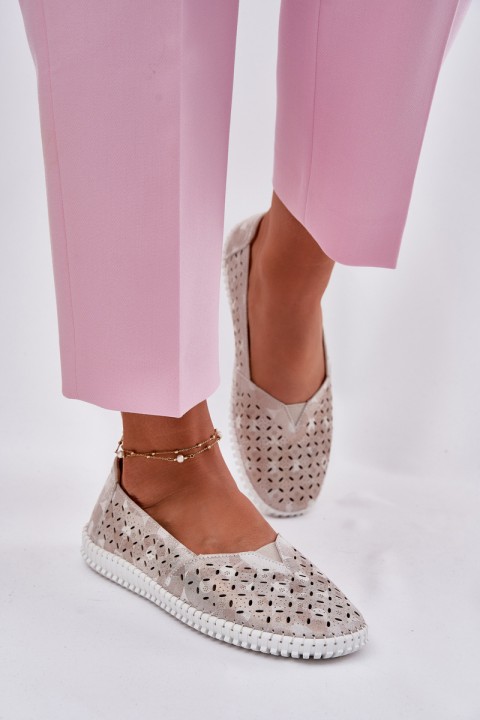 Zomšiniai perforuoti moteriški mokasinai aukso pilkumo Chulieta