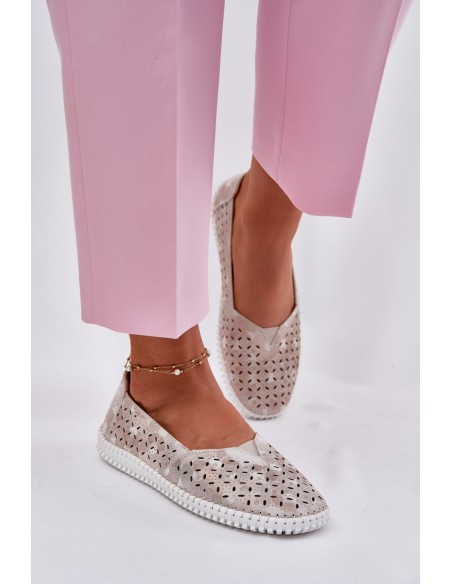 Suede perforated women's loafers gold-gray Chulieta